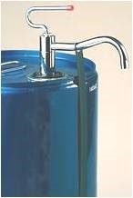 Metal bonding strap around metal spout of dispensing pump in metal drum of flammable liquid.