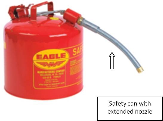 Photo of red metal safety can with flexible nozzle extension