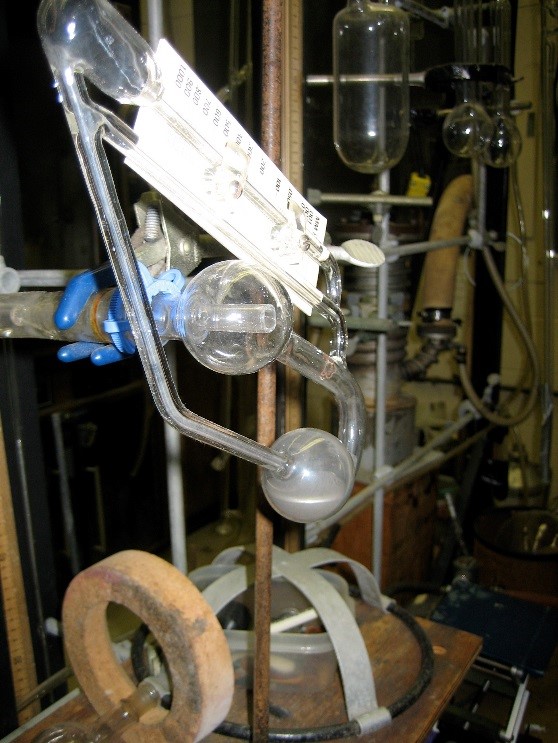 Glass manometer containing liquid metal mercury