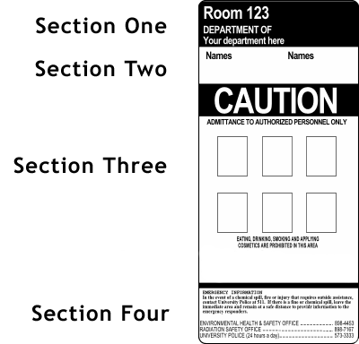 Room sign template. Portrait orientation rectangle with sections 1, 2, 3, and 4 labeled in order from top to bottom.