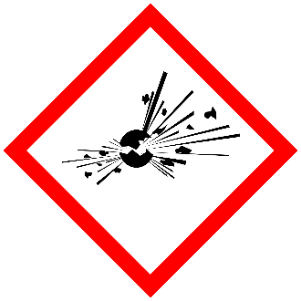 GHS explosion pictogram red bordered diamond with exploding sphere symbol