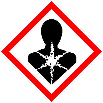 GHS health hazard pictogram red bordered diamond with white starburst on black silhouette of human torso